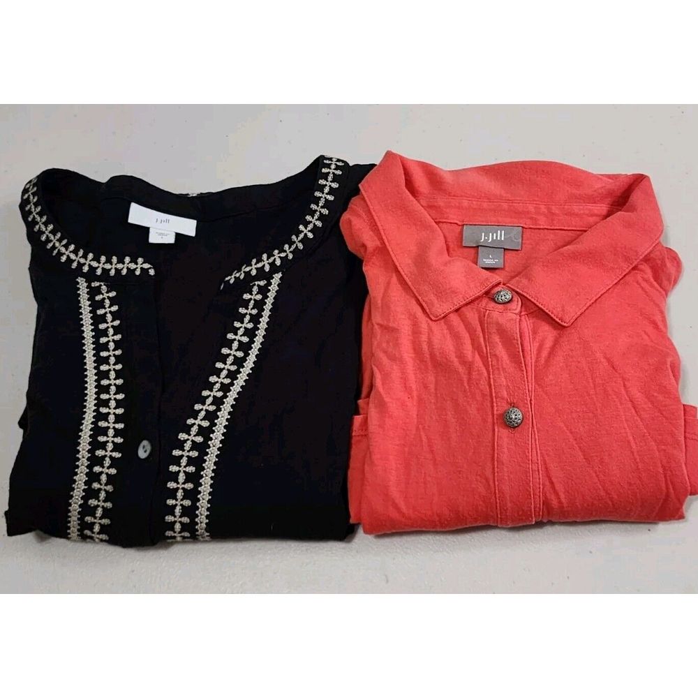J Jill Large Cotton Tencel Modal Embroidered Button Blouse Tunic Top Lot Of 2